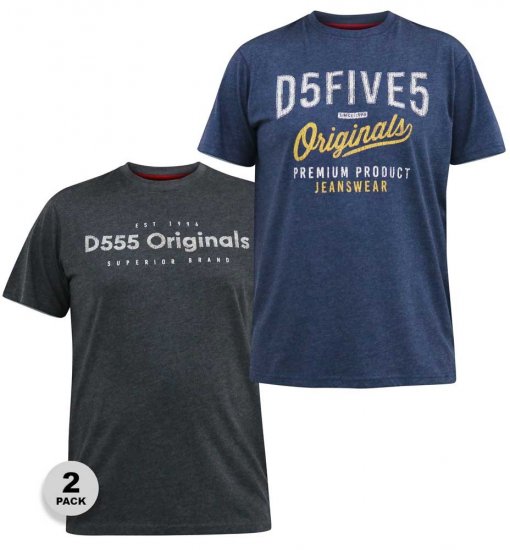 D555 ALFRED 2-Pack Brand Carrier Printed Crew Neck T-Shirts - T-särgid - Suured T-särgid 2XL – 14XL