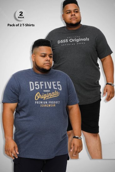 D555 ALFRED 2-Pack Brand Carrier Printed Crew Neck T-Shirts - T-särgid - Suured T-särgid 2XL – 14XL