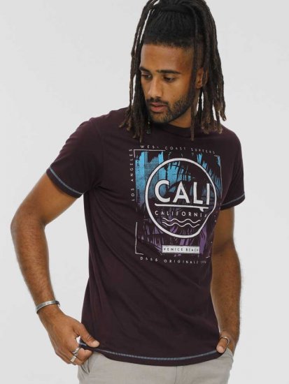 D555 NOVA Cali Surf Printed Crew Neck T-Shirt Plum - T-särgid - Suured T-särgid 2XL – 14XL