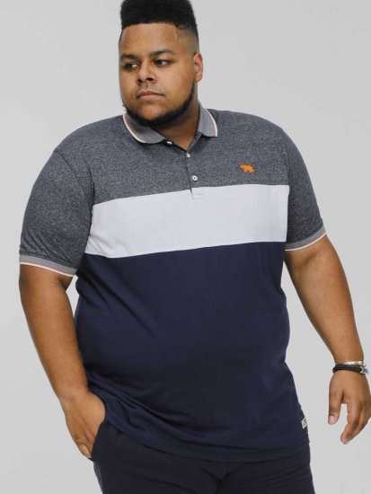 D555 EMERSON Cut And Sew Polo With Jacquard Collar Navy - Polosärgid - Meeste suured polosärgid 2XL – 8XL