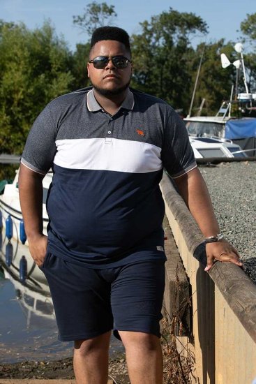 D555 EMERSON Cut And Sew Polo With Jacquard Collar Navy - Polosärgid - Meeste suured polosärgid 2XL – 8XL