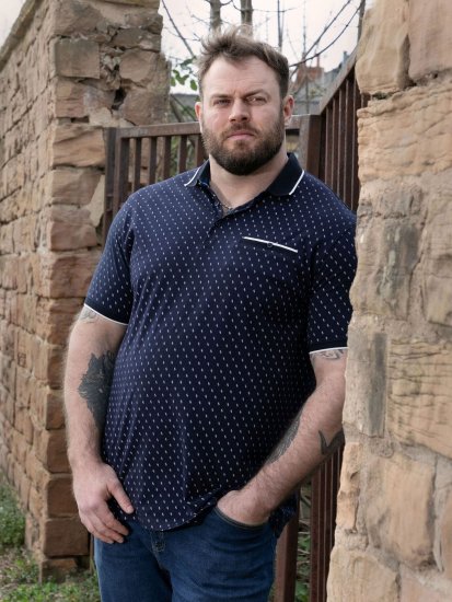 D555 Reid AOP Polo With Jacquard Collar, Pocket And Cuffs Tumesinine - Polosärgid - Meeste suured polosärgid 2XL – 8XL