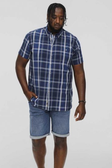 D555 HADSTOCK Check Button Down Collar S/S Shirt Navy - Särgid - Meeste suured särgid 2XL – 8XL