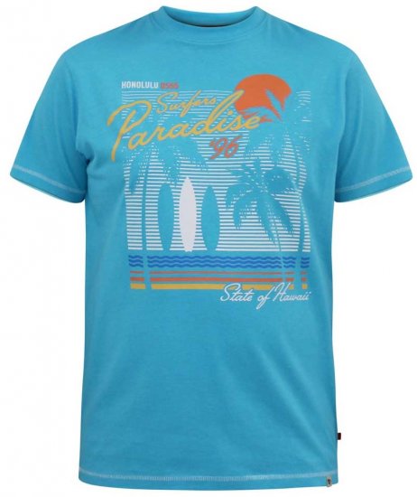 D555 AARON Surfers Paradise Printed Crew Neck T-Shirt Turquoise - T-särgid - Suured T-särgid 2XL – 14XL