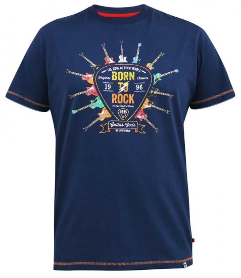 D555 COLIN Born To Rock Printed Crew Neck T-Shirt French Navy - T-särgid - Suured T-särgid 2XL – 14XL