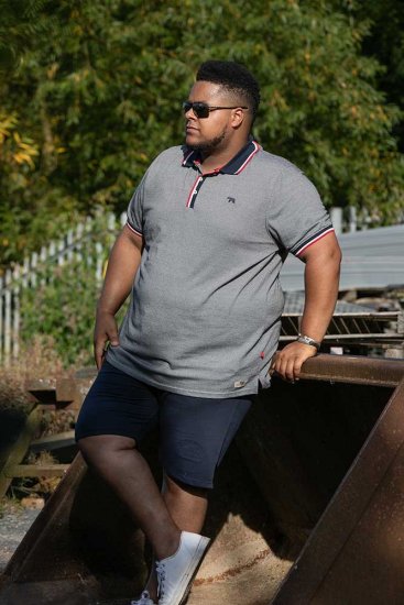 D555 BAYTON 2 Fine Stripe Jersey Polo Grey - Polosärgid - Meeste suured polosärgid 2XL – 8XL