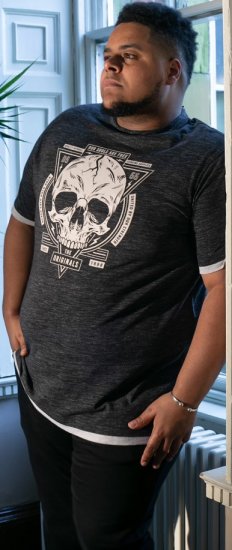 D555 DARREN Skull Printed T-Shirt With Double Layer On Hem & Cuff Black Reno - T-särgid - Suured T-särgid 2XL – 14XL