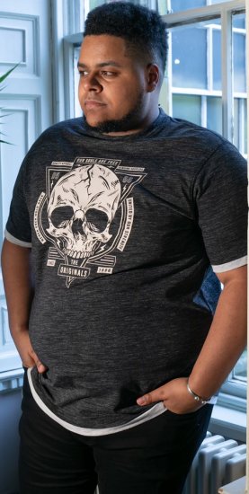 D555 DARREN Skull Printed T-Shirt With Double Layer On Hem & Cuff Black Reno - T-särgid - Suured T-särgid 2XL – 14XL