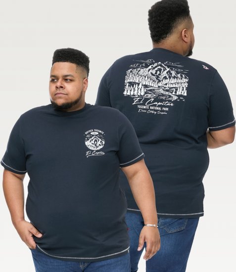 D555 GRAHAM YOSEMITE Chest And Back Printed Crew Neck T-Shirt Navy - T-särgid - Suured T-särgid 2XL – 14XL