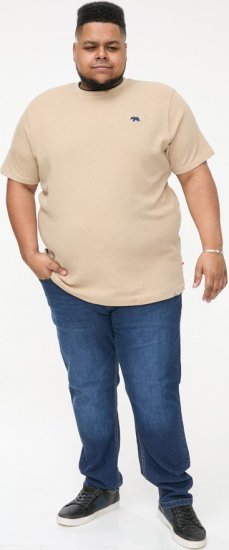 D555 SANDFORD Double Layer On Neck Ribs And Hem Waffle Textured T-Shirt Beige - T-särgid - Suured T-särgid 2XL – 14XL