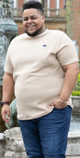 D555 SANDFORD Double Layer On Neck Ribs And Hem Waffle Textured T-Shirt Beige - T-särgid - Suured T-särgid 2XL – 14XL