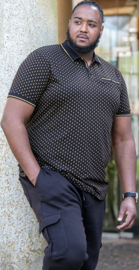 D555 RAUL AOP Jersey Polo With Jacquard Collar, Ribs And Chest Pocket Black - Polosärgid - Meeste suured polosärgid 2XL – 8XL