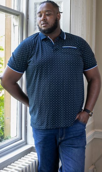 D555 OAKLEY AOP Jersey Polo With Jacquard Collar, Ribs And Chest Pocket Navy - Polosärgid - Meeste suured polosärgid 2XL – 8XL