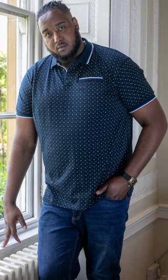 D555 OAKLEY AOP Jersey Polo With Jacquard Collar, Ribs And Chest Pocket Navy - Polosärgid - Meeste suured polosärgid 2XL – 8XL