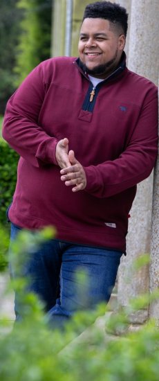 D555 HIRALDO Quarter Neck Pique Fleece Sweatshirt With Chest Embroidery Red - Sviitrid ja dressipluusid - Meeste suured kapuutsiga jakid suurustes 2XL – 14XL