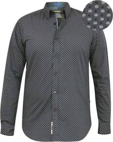 D555 KEATON Micro AOP Long Sleeve Shirt With Concealed Button Down Collar Grey - Särgid - Meeste suured särgid 2XL – 8XL