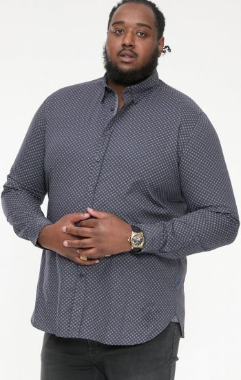 D555 KEATON Micro AOP Long Sleeve Shirt With Concealed Button Down Collar Grey - Särgid - Meeste suured särgid 2XL – 8XL