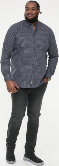 D555 KEATON Micro AOP Long Sleeve Shirt With Concealed Button Down Collar Grey - Särgid - Meeste suured särgid 2XL – 8XL