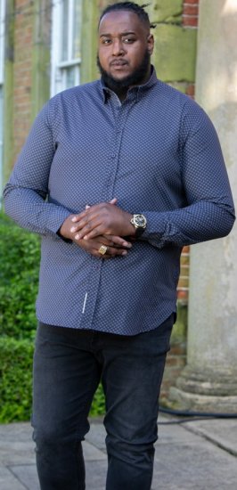 D555 KEATON Micro AOP Long Sleeve Shirt With Concealed Button Down Collar Grey - Särgid - Meeste suured särgid 2XL – 8XL