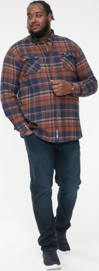 D555 SHERLOCK Check Overshirt With Two Patch Pockets & Button Down Collar Navy - Särgid - Meeste suured särgid 2XL – 8XL