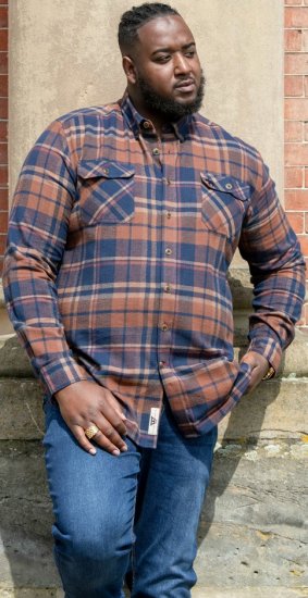 D555 SHERLOCK Check Overshirt With Two Patch Pockets & Button Down Collar Navy - Särgid - Meeste suured särgid 2XL – 8XL