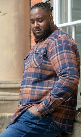 D555 SHERLOCK Check Overshirt With Two Patch Pockets & Button Down Collar Navy - Särgid - Meeste suured särgid 2XL – 8XL