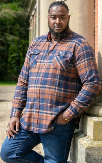 D555 SHERLOCK Check Overshirt With Two Patch Pockets & Button Down Collar Navy - Särgid - Meeste suured särgid 2XL – 8XL