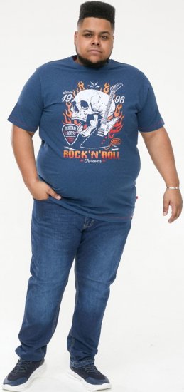 D555 NEAL Skull With Flames Printed Crew Neck T-Shirt Navy/Blue Twist - T-särgid - Suured T-särgid 2XL – 14XL