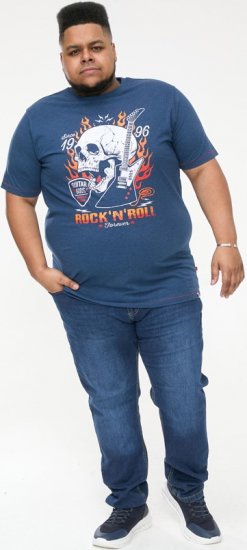 D555 NEAL Skull With Flames Printed Crew Neck T-Shirt Navy/Blue Twist - T-särgid - Suured T-särgid 2XL – 14XL
