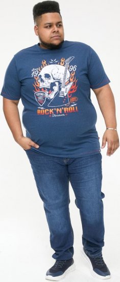 D555 NEAL Skull With Flames Printed Crew Neck T-Shirt Navy/Blue Twist - T-särgid - Suured T-särgid 2XL – 14XL