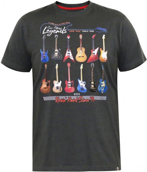 D555 JAIDEN Legends Guitar Printed Crew Neck T-Shirt Khaki - T-särgid - Suured T-särgid 2XL – 14XL