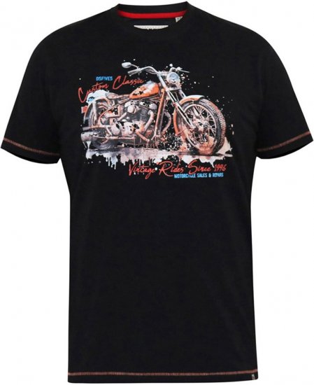 D555 LORNE Motor Bike Splatter Printed Crew Neck T-Shirt Washed Black - T-särgid - Suured T-särgid 2XL – 14XL