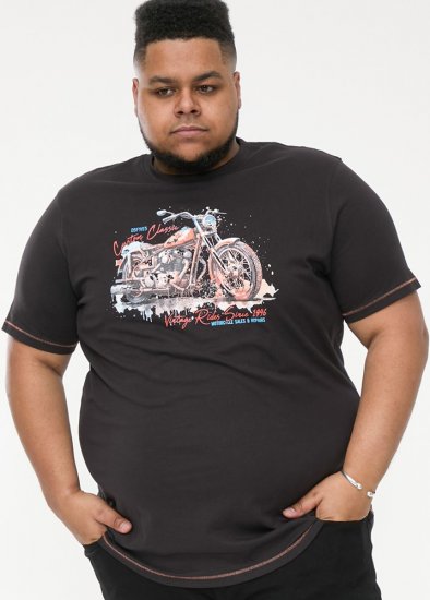 D555 LORNE Motor Bike Splatter Printed Crew Neck T-Shirt Washed Black - T-särgid - Suured T-särgid 2XL – 14XL