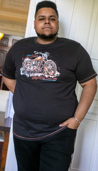 D555 LORNE Motor Bike Splatter Printed Crew Neck T-Shirt Washed Black - T-särgid - Suured T-särgid 2XL – 14XL