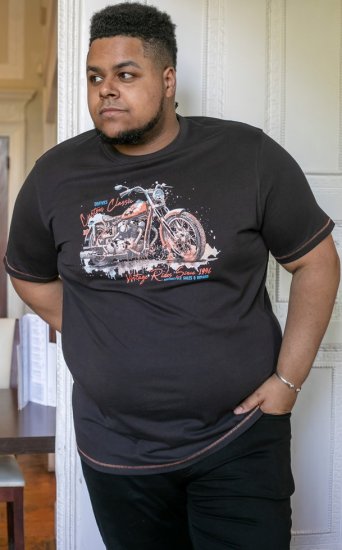 D555 LORNE Motor Bike Splatter Printed Crew Neck T-Shirt Washed Black - T-särgid - Suured T-särgid 2XL – 14XL