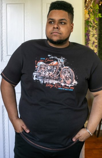 D555 LORNE Motor Bike Splatter Printed Crew Neck T-Shirt Washed Black - T-särgid - Suured T-särgid 2XL – 14XL