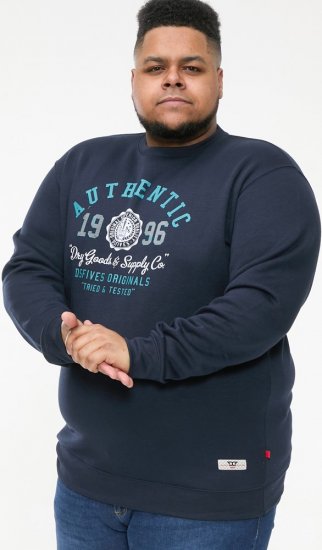 D555 KEYWORTH Authentic Printed Crew Neck Sweatshirt Navy - Sviitrid ja dressipluusid - Meeste suured kapuutsiga jakid suurustes 2XL – 14XL