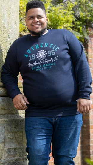 D555 KEYWORTH Authentic Printed Crew Neck Sweatshirt Navy - Sviitrid ja dressipluusid - Meeste suured kapuutsiga jakid suurustes 2XL – 14XL