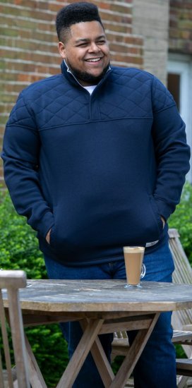 D555 SWANN Quarter Neck Sweatshirt With Quilted Top Panel Navy - Sviitrid ja dressipluusid - Meeste suured kapuutsiga jakid suurustes 2XL – 14XL