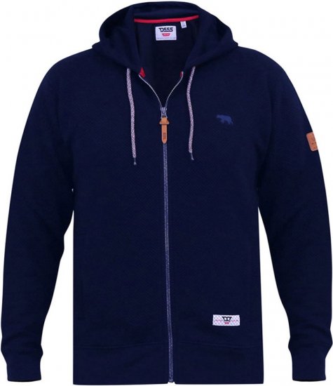 D555 IRVIN Full Zip Jacquard Hoody With Chest Embroidery Navy - Sviitrid ja dressipluusid - Meeste suured kapuutsiga jakid suurustes 2XL – 14XL
