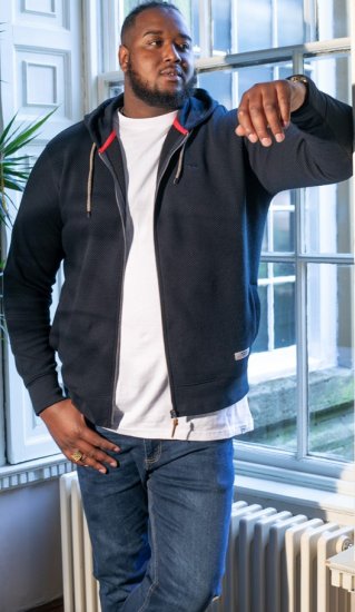 D555 IRVIN Full Zip Jacquard Hoody With Chest Embroidery Navy - Sviitrid ja dressipluusid - Meeste suured kapuutsiga jakid suurustes 2XL – 14XL