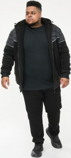 D555 HENNESSEY Zip Through Hoody With Sherpa Lining Black - Sviitrid ja dressipluusid - Meeste suured kapuutsiga jakid suurustes 2XL – 14XL