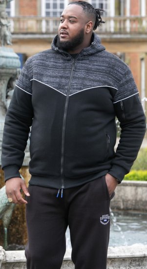 D555 HENNESSEY Zip Through Hoody With Sherpa Lining Black - Sviitrid ja dressipluusid - Meeste suured kapuutsiga jakid suurustes 2XL – 14XL