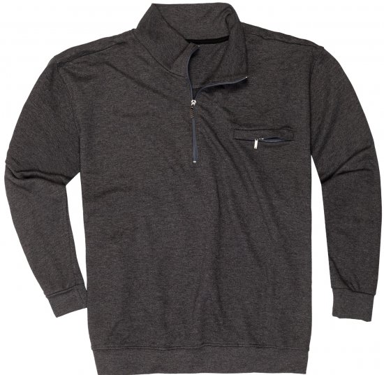 Adamo Athen Sweatshirt Half Zipper Charocal - Sviitrid ja dressipluusid - Meeste suured kapuutsiga jakid suurustes 2XL – 14XL