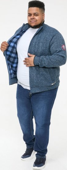 D555 ECCLES Cable Knitted Zip Through Sweater With Bonded Check Lining Denim Marl - Sviitrid ja dressipluusid - Meeste suured kapuutsiga jakid suurustes 2XL – 14XL