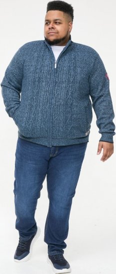 D555 ECCLES Cable Knitted Zip Through Sweater With Bonded Check Lining Denim Marl - Sviitrid ja dressipluusid - Meeste suured kapuutsiga jakid suurustes 2XL – 14XL
