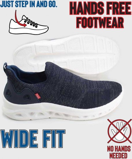 D555 Blyth 2 Kingsize Hands Free Shoes With Knitted Top Navy - Meeste jalatsid 40-52 - 