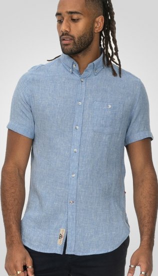 D555 Falmouth 1 Linen Mix Short Sleeve Shirt With Button Down Blue - Särgid - Meeste suured särgid 2XL – 8XL