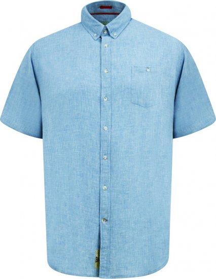 D555 Falmouth 1 Linen Mix Short Sleeve Shirt With Button Down Blue - Särgid - Meeste suured särgid 2XL – 8XL