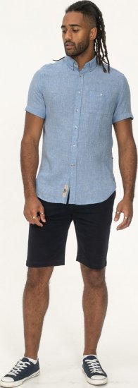 D555 Falmouth 1 Linen Mix Short Sleeve Shirt With Button Down Blue - Särgid - Meeste suured särgid 2XL – 8XL